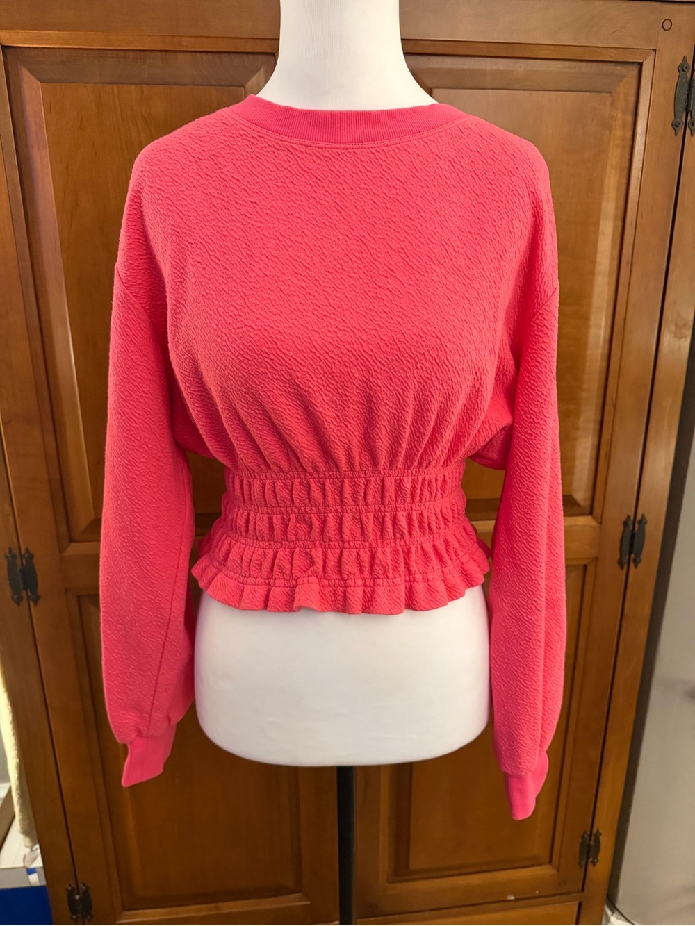 Maeve Anthropologie Schuyler Hot Pink Smocked Peplum Top Small